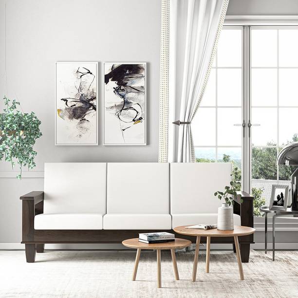 Douceur Furnitures Solid Wood Sheesham Wood Three Seater Sofa For Living, Waiting Room/ Office Fabric 3 Seater  Sofa