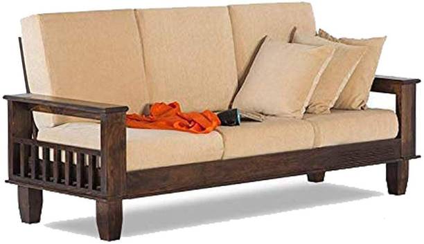 Taskwood Furniture Solid Sheesham Wood For Living, Waiting Room/ Office Fabric 3 Seater  Sofa