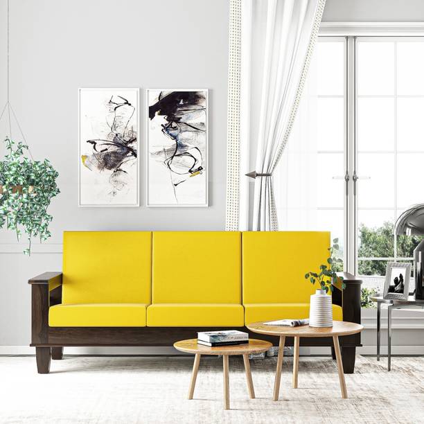 Taskwood Furniture Solid Wood Sheesham Wood 3 Seater Sofa For Living, Waiting Room/ Office Fabric 3 Seater  Sofa