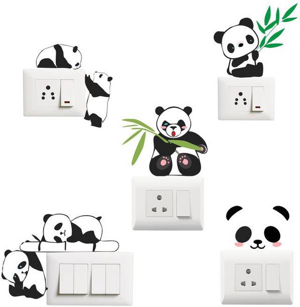 DreamKraft 10 cm Decorative Art Switch panel cute Panda, Sleeping Panda Sticker For Your Home Switchboards Self Adhesive Sticker