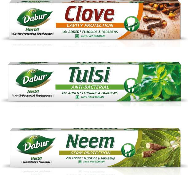 Dabur Herb'l Neem , Tulsi and Clove Toothpaste Assorted Pack (200gm each) Toothpaste