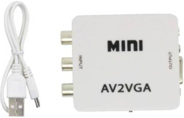 VRISH  TV-out Cable Mini HD AV to VGA Video Converter Box with 3.5mm Audio to PC HDTV Converter.