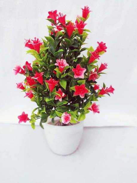 Mundeya Red, White Lily Artificial Flower  with Pot