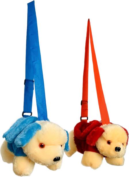 Cult Factory Soft Toy Animal set Combo Pack of 2 Dog Style Cute Fur HandBags|Slingbag|Pouch For Women, Kids, Girls, Babies Picnic| Travel Bagpack Pretty Red and Blue Color Plush Bag