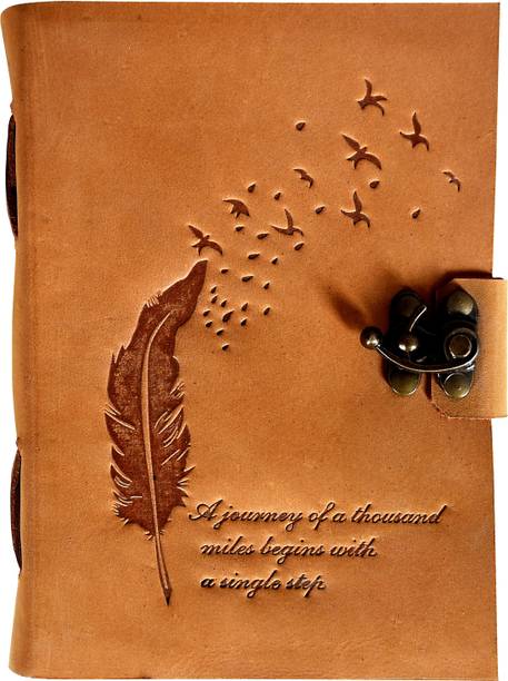 The Vintage Premium Finished Genuine Leather Embossed Journal With 100% Recycled Handmade Antique Deckle Edge Paper A5 Journal Un-Ruled 200 Pages