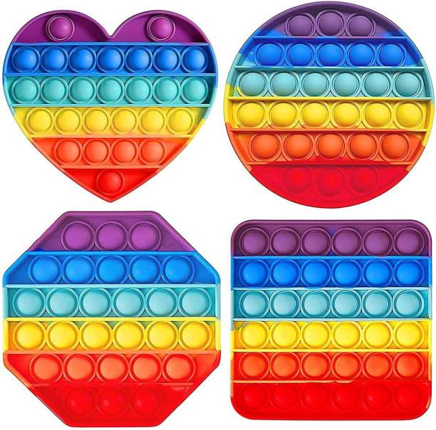 himanshu tex Push Pop it Fidget Toy pop it Combo pop it Fidget Toy Under Stress Relief Toys & Anti-Anxiety Sensory Bubble Toys Set for Autism to Relieve Stress (4 Pack Rainbow Heart-Round-Square-Octagon)