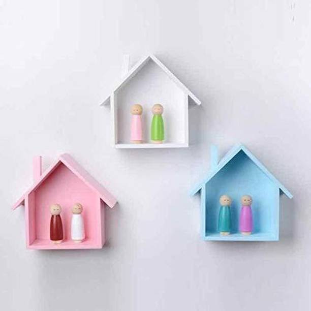 AN Craft Wall shelf Hut Lodge House Shaped Shelf Wall Mounted Wooden Shelves Hut Display / Storage Unit Kids Room Shelf MDF MDF (Medium Density Fiber) Wall Shelf