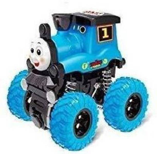SR Toys Friction Powered Thomas Train Pull Along Toy with Big Wheels 360 Degree Stunt car for Kids (Pack of 1) (Blue, Pack of: 1)