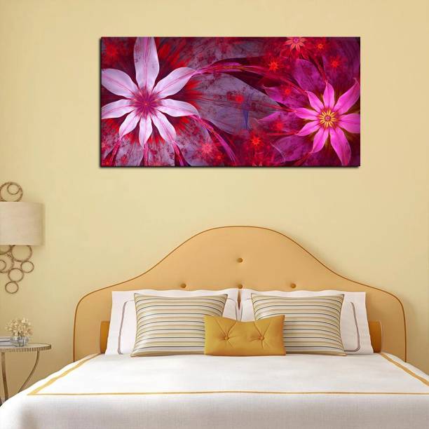 VIBECRAFTS Premium Painting of Exotic looking Flowers with Natural 3D Leaves for Home|Office|Gift(PTVCH_2221) Canvas 24 inch x 48 inch Painting