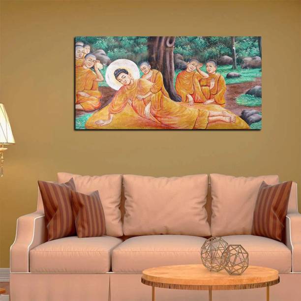 VIBECRAFTS Wall Painting of Gautam Buddha Death for Home|Office|Gift(PTVCH_2215) Canvas 24 inch x 48 inch Painting