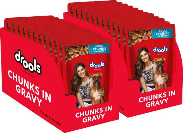 Drools Chunks in gravy for Adult - Chicken Liver and Real Chicken 3.6 kg (24x0.15 kg) Wet Adult Dog Food
