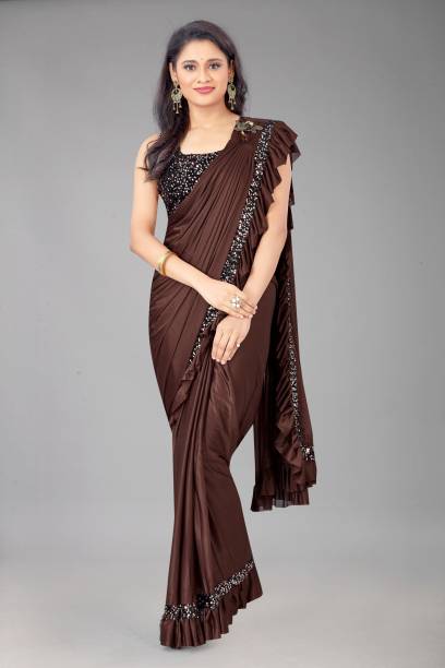 Solid/Plain Bollywood Lycra Blend Saree Price in India