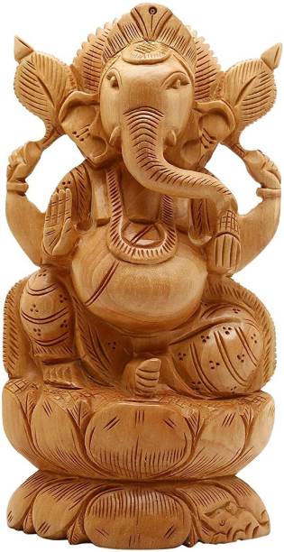 Khamma Ghanni Handicrafts Lord Ganesha Wooden Idol for Pooja, Gift, Home and Office Decor I Ganpati Gift I Ganesh ji murti I Ganesh ji murti for Ganesh charturthi Decoration I Showpiece I Lucky Charm Decorative Showpiece  -  10.2 cm