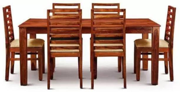 LOONART Solid Sheesham Wood Six Seater Dining Set For Dining Room / Restaurant. Solid Wood 6 Seater Dining Set