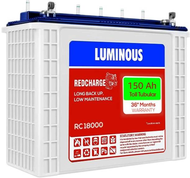 LUMINOUS Red Charge RC 18000 inverter battery 150ah Tall Tubular Battery, Long Backup Tubular Inverter Battery
