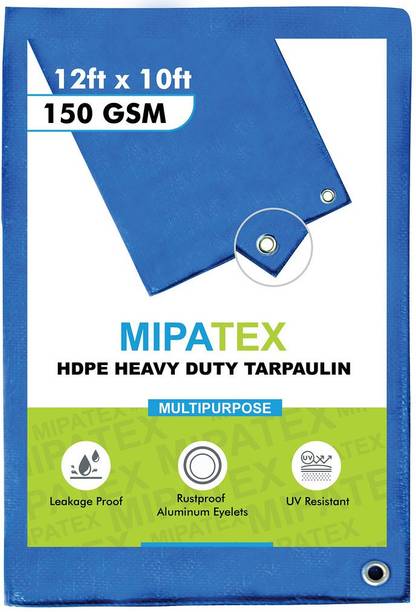 Mipatex Tarpaulin Sheet Waterproof Heavy Duty 12ft x 10ft ,150 GSM Plastic Cover Tent - For Multipurpose Plastic Cover for Truck, Roof, Rain, Outdoor or Sun, Poly Tarp with Aluminium Eyelets every 3 feet
