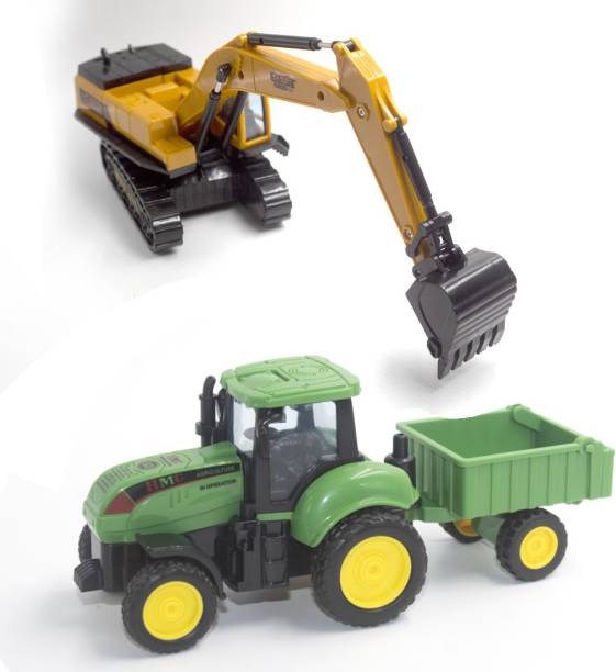 deoxy Construction Long Crane Excavator Rotate by 360 Degree JCB Toy Loader farm tractor Toy and Excavator Vehicle Engineering Toy for 3 Years and Above Age Toddlers ,High Speed Friction Excavator toy for boys toy for kids toy for children push and pull along toy (Pack of: 2)
