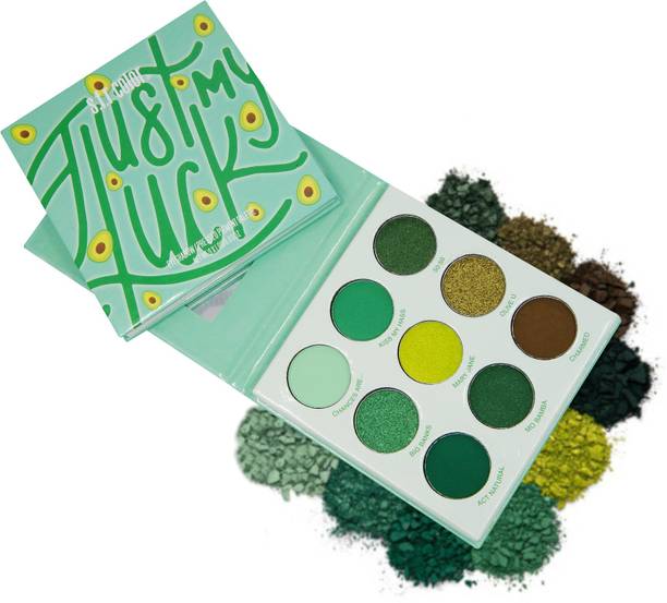 s.f.r color just my luck pressed pigmented eyeshadow | matte and shimmer combo eyeshadow | shimmer and glitter eyeshadow |green themed eyeshadow palette 9 g