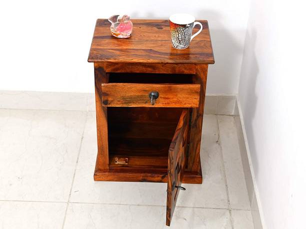 Divine Arts Solid Sheesham Wood Bedside End Table with 1 Drawer and 1 Door Storagr Solid Wood End Table