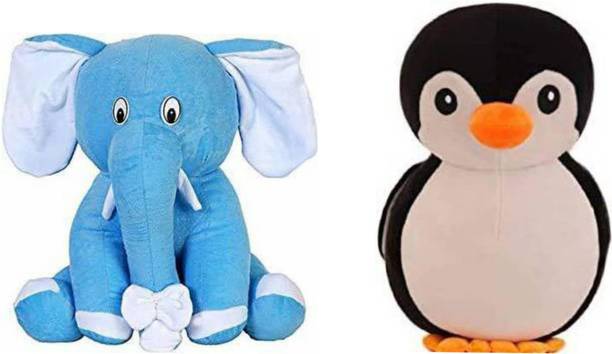 Eguds High quality cute & attractive blue sitting elephant and black penguin (combo) for kids, gift/birthday & decoration  - 25 cm