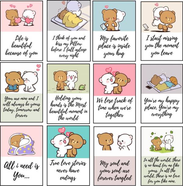 Productlance Set of 12 Cute Romantic Love Cards for Expressing Love, for Valentine's Day, Marriage Proposal, Birthday, Anniversary Gift (13X9 CM), (Multicolor, Pack of 12) Greeting Card
