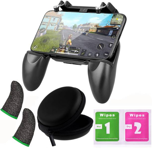 D.V TECH combo pack of gamepad trigger with wet and dry cleaner and anti slip thumb and pouch for pubg /free fire game for mobile  Gamepad