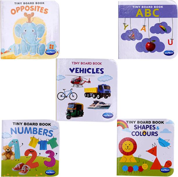 Navneet Tiny Board Books (ABC, Numbers, Opposite, Shapes color and Vehicles ) Number of pages 24*5=120 (Pack of 5)