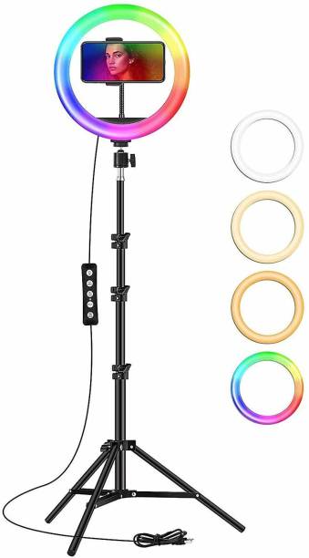 Webilla 13" RGB LED Ring Light with Adjustable Tripod Stand and Phone Holder, 16-Colors Dimmable Selfie Ring Light for Live Streaming/TaKa Tak/Makeup/YouTube Video/Photography Shoot Tripod, Tripod Bracket Ring Flash