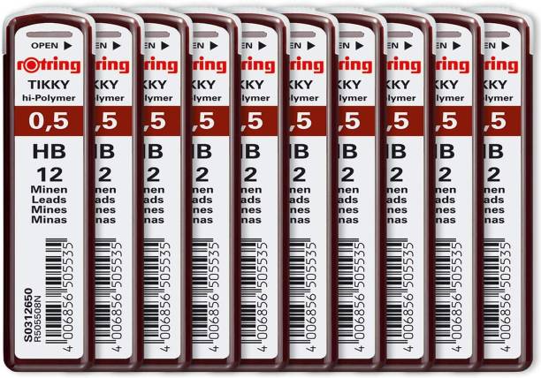 rotring Tikky | 0.5mm | HB | Hi-Polymer Leads for Mechanical Pencils | Pack of 10 | Each Pack Contains 12 Leads Lead Pointer