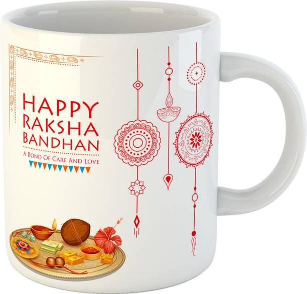 SAHU KRAFT Gift Happy Raksha Bandhan For Brother And Sister Rakhi , Rakshabandhan , Set-014 Ceramic Coffee 330ml सिरेमिक मग
