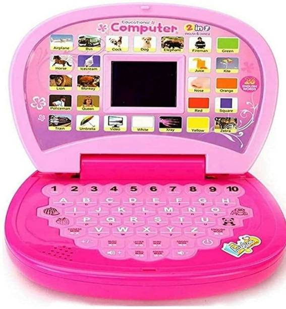 Kikee Toys Digital Educational Laptop for Kids - Learn Alphabets, Numbers, Words, Music and Play Games (Pink)