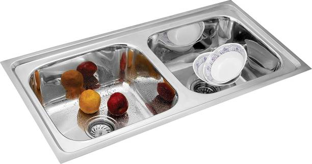 Prestige Premium quality (45x20x9)Inch, stainless steel oval double bowl' Kitchen Sink Vessel Sink (SILVER) Vessel Sink
