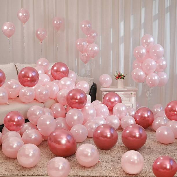 BashNSplash Solid Pink Metallic & Pink Chrome Balloons birthday Party Decoration (PACK OF 60) Balloon