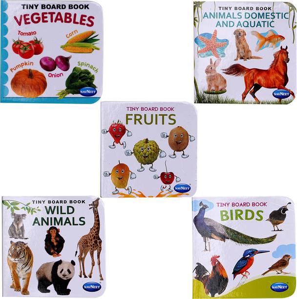 Navneet Tiny Board Books (Wild Animal, Vegitable, Animals Domestic & Aquatic, Birds and Fruits ) Number of pages 24*5=120 (Pack of 5) Multicolor For Kids