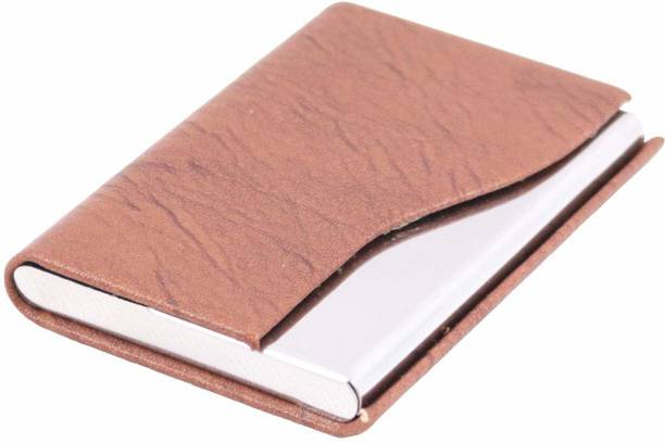 Haimac Business Card Holder Luxury PU Leather & Stainless Steel Multi Card Case, Business Name Card Holder Wallet Credit Card ID Case/Holder for Men & Women (Brown) 1 Card Holder