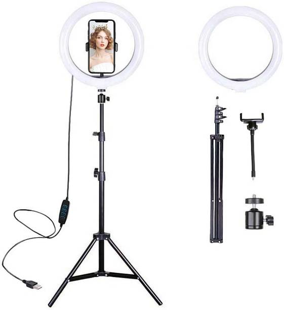 Wrapo 10" Selfie Ring Light with 50" Extendable Tripod Stand & Flexible Phone Holder for Live Stream/Makeup, Mini Desktop Led Camera Ringlight for YouTube Video, Compatible with iPhone/Android Ring Flash