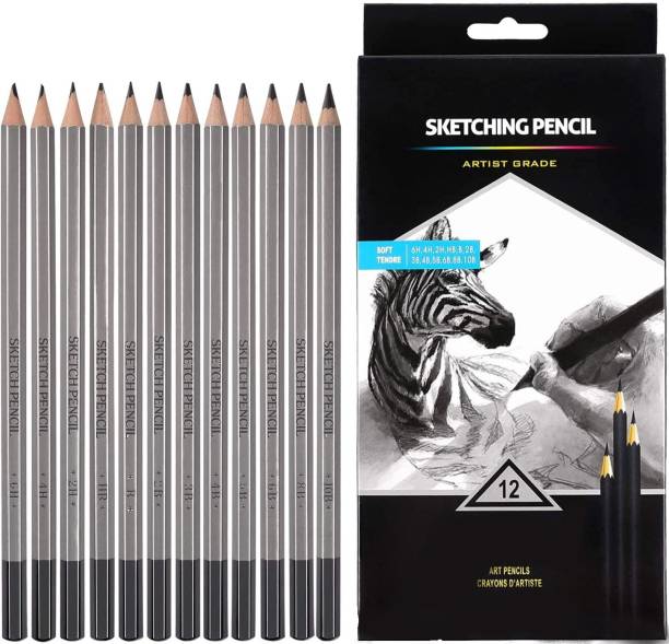 THR3E STROKES ARTIST QUALITY FINE ART DRAWING & SKETCHING PENCIL 12PCS SET 10B, 8B, 6B, 5B, 4B, 3B, 2B, B, HB, 2H, 4H, 6H Pencil