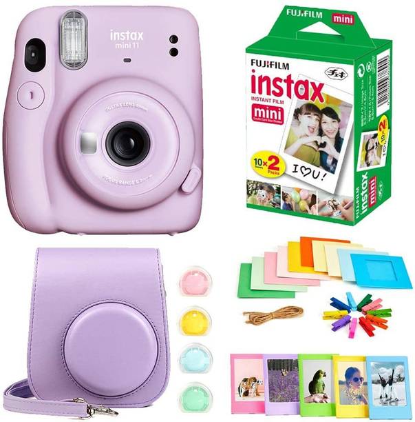 FUJIFILM Instax Mini 11 Instax Mini 11 Purple with 10x2 Film + Hanging Frames + Plastic Frames + Case + Close Up Filters Instant Camera