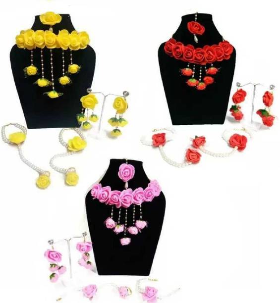 Rozec Fabric, Plastic, Paper Yellow Jewellery Set