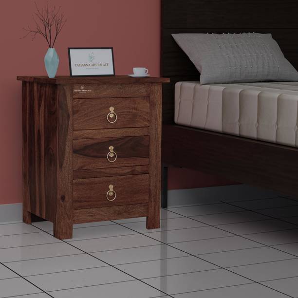 PLATINUM WOOD DECOR Solid Wood TRIO Bedside Table with Storage in Walnut Finish Solid Wood Bedside Table