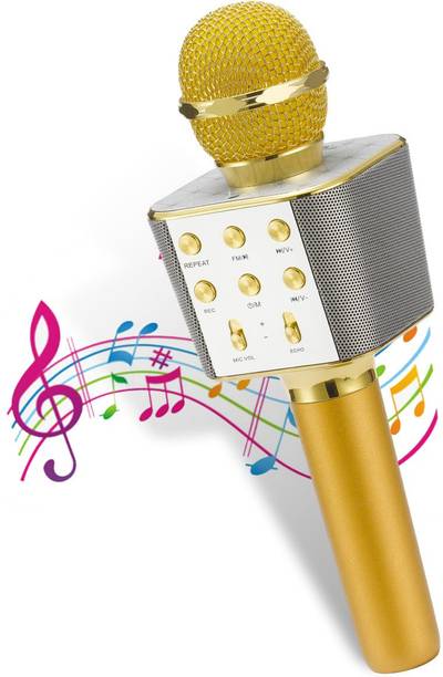 Pick Ur Needs Karaoke Duplex Bluetooth Mic Wireless Bluetooth Microphone Connection Player Speaker 2-in1 With Recording + USB + FM Microphone Karoke Mic
