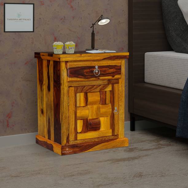 PLATINUM WOOD DECOR Solid Wood Nivora Nightstand with Storage in Teak Oak Finish Solid Wood Side Table