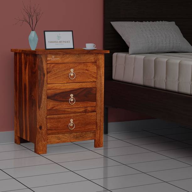 Tamannaartpalace Solid Wood TRIO Bedside Table with Storage of Three Drawers in Natural Honey Oak Finish, Easy To Use, Pre-Assembled Solid Wood Bedside Table