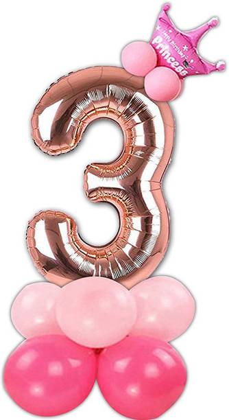 Shopperskart Solid  Rose Gold Toy Foil Balloon with crown & balloons for 3rd Birthday Decoration Items for Girls Balloon