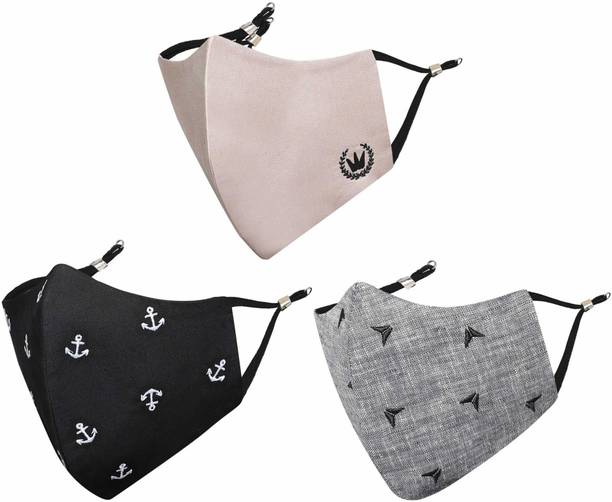 MASQ Anti-Pollution, Anti-Bacterial (BFE>99%) 4 Layer Embroidered, Designer, Fashionable, Protective, 100% Cotton, N-95 Cloth Face Mask Combo for Men with Size Adjustable Ear Loops Arrow_Combo_03 Reusable, Washable Cloth Mask