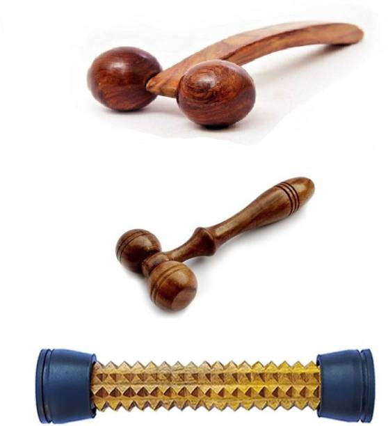 Vigeeyan VG-44030 Acupressure rod (rubber ends) with wooden back and face massager combo Massager