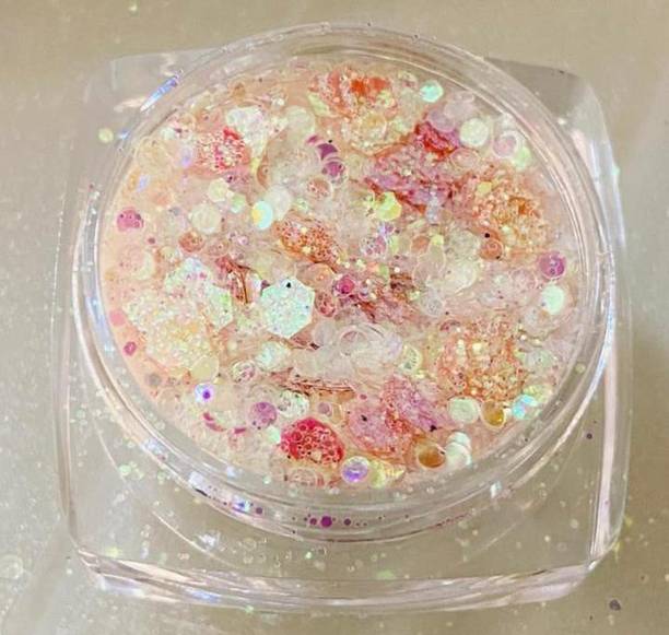 Mahir Glitter Supreme Quality Specially for Nail Art & Cosmetic Face Makeup ( White Holographics Mix Glitter Mix 10 Gm Pack )