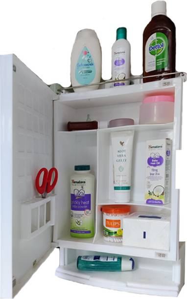 Grace Fine Ware Bathroom Organizer Shelves With Face Mirror, Material: Plastic Wall Shelf