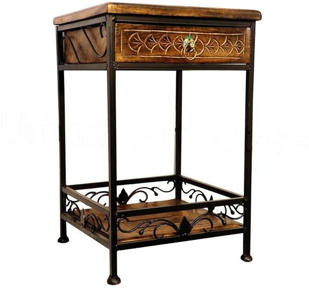 Smarts collection Wood and Iron Stool with Drawer for Living Room and Bed Room/Bar Stool/Wooden Stool/Coffee Table/End Table/Corner Stool Solid Wood Side Table (Finish Color - Brown, Pre-assembled) Solid Wood Side Table