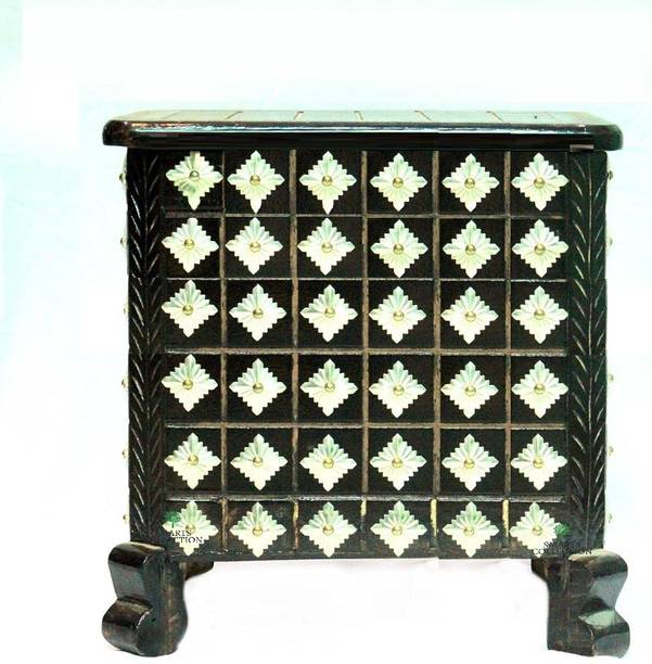 Smarts collection Beautiful Antique Wooden Stool with Brass Cutting Design Storage Stool for Living Room and Bedroom Furniture (Brown) Solid Wood Corner Table (Finish Color - Brown, Pre-assembled)(Size 18x18x18 inch) Solid Wood Side Table (Finish Color - Brown, Pre-assembled) Solid Wood Side Table